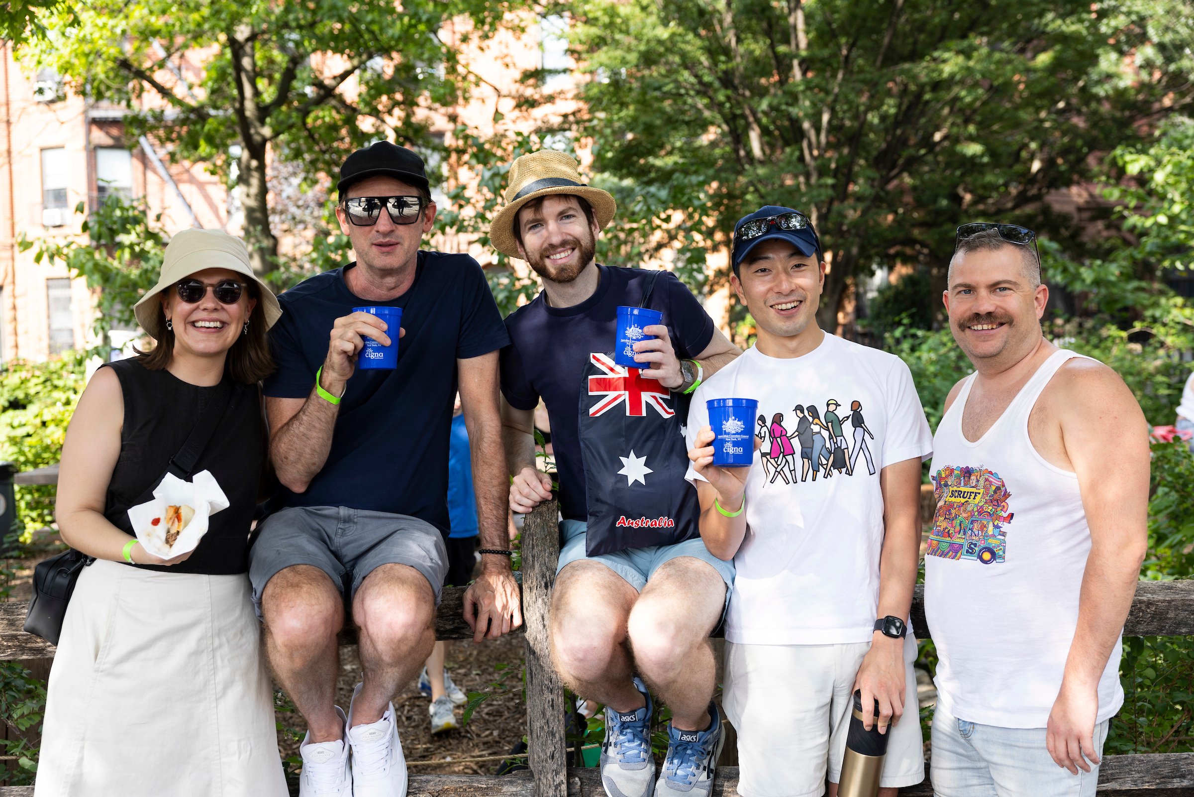 The BBQ crew under the flags
